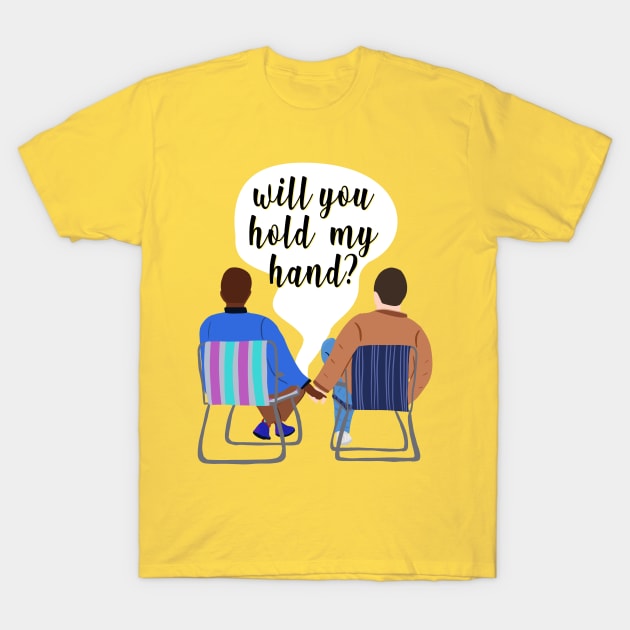 Eric and Adam Holding Hands T-Shirt by byebyesally